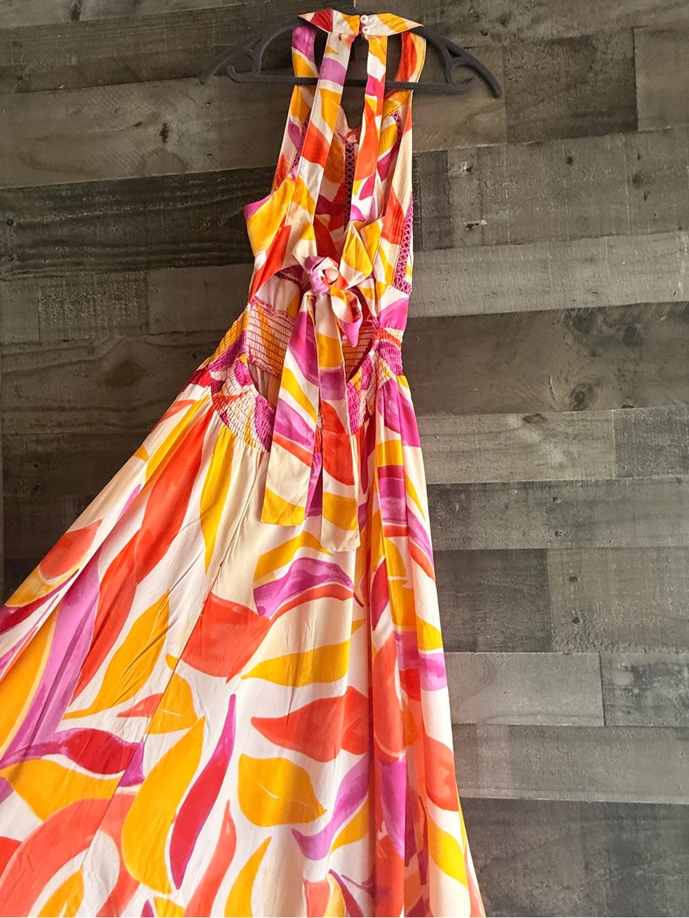 Anthropologie Abel the Label Halter High-Low Maxi Dress in Pink & Orange Print - Picture 5 of 12